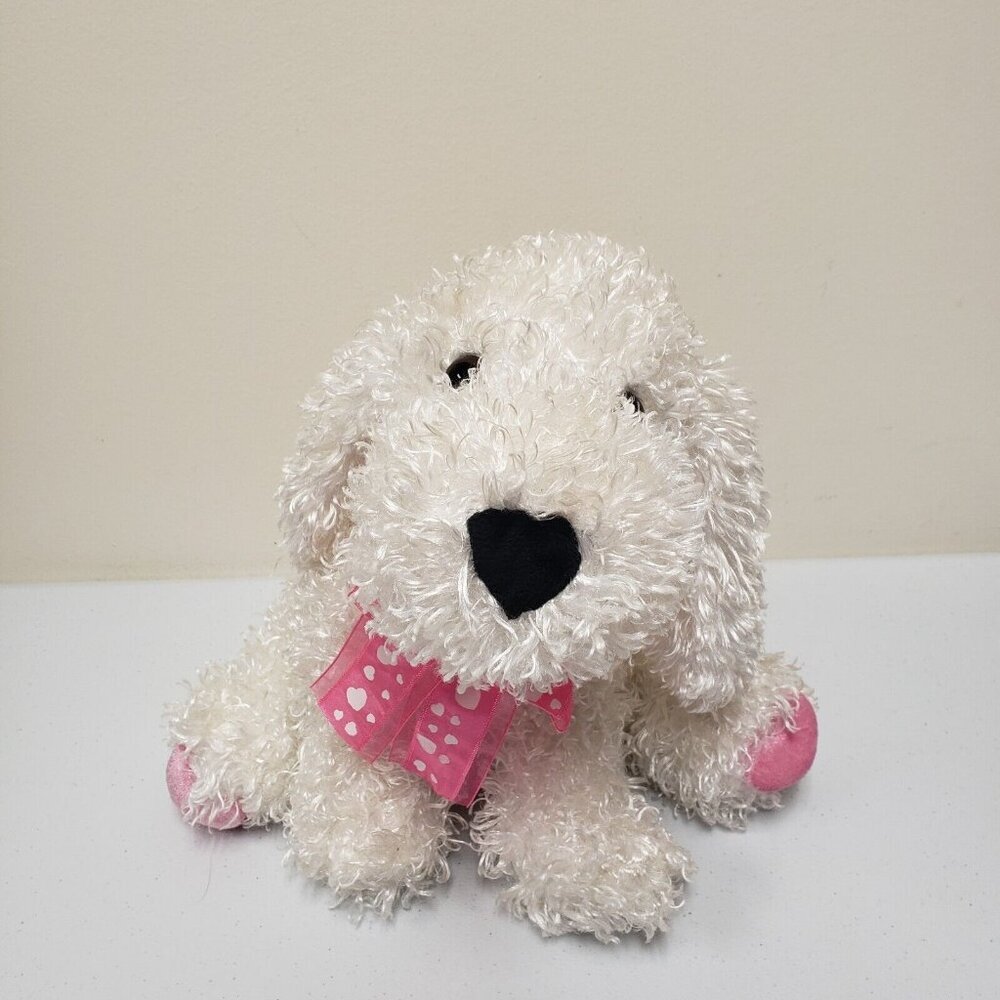 Kids of America 12" White Shaggy Dog Valentine Heart Ribbon Feet 2012 Plush